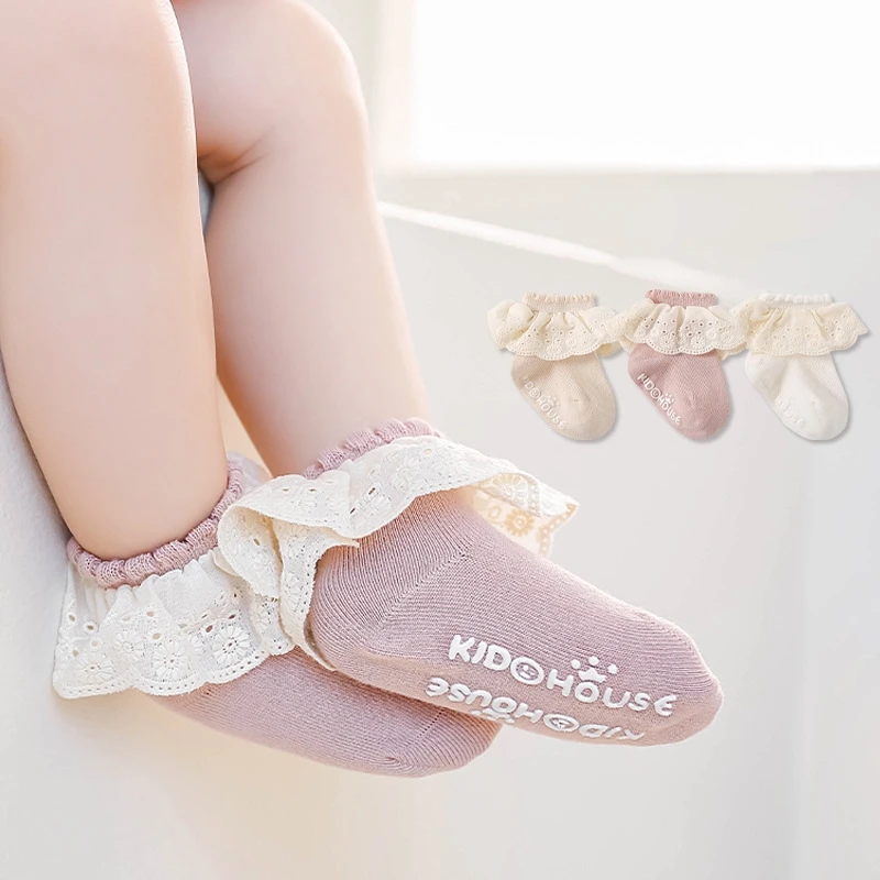 Baby Girl Short Socks Newborn Infant Floral Princess Anti Slip Socks Kids School Student Uniform Socks Children Home Floor Shoes