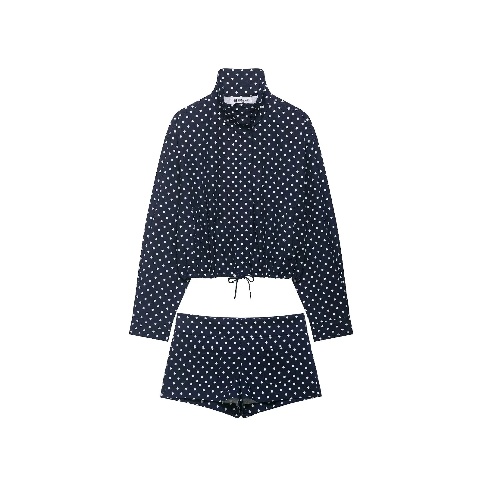 Europäischer und amerikanischer Stil Damenbekleidung Neu 2025 Mode Stehkragen Polka Dot Schaumstoff-Gaze-Jacke Shorts-Set