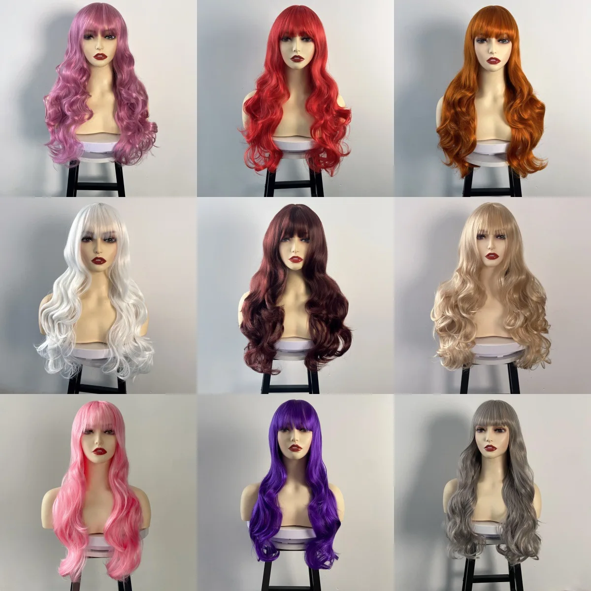 Ladies, Multi Colored Long Curly Hair Wig, Worn At Parties, Exquisite European And American Style