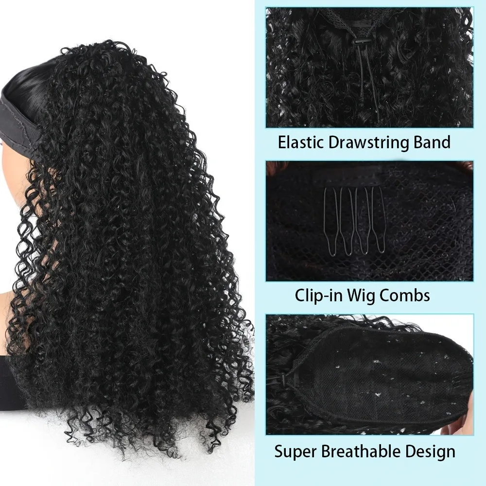 22 بوصة الرباط ذيل حصان وصلات شعر للنساء شعر مجعد عميق مقاومة للحرارة بيروكات صناعية، تجعيد الشعر الأفرو، قطع فورية