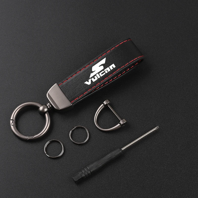 Motorcycle Carbon Fiber Leather Keychain Horseshoe Buckle Jewelry Buckle For Kawasaki VULCAN S Vulcan s 650cc 650 CC