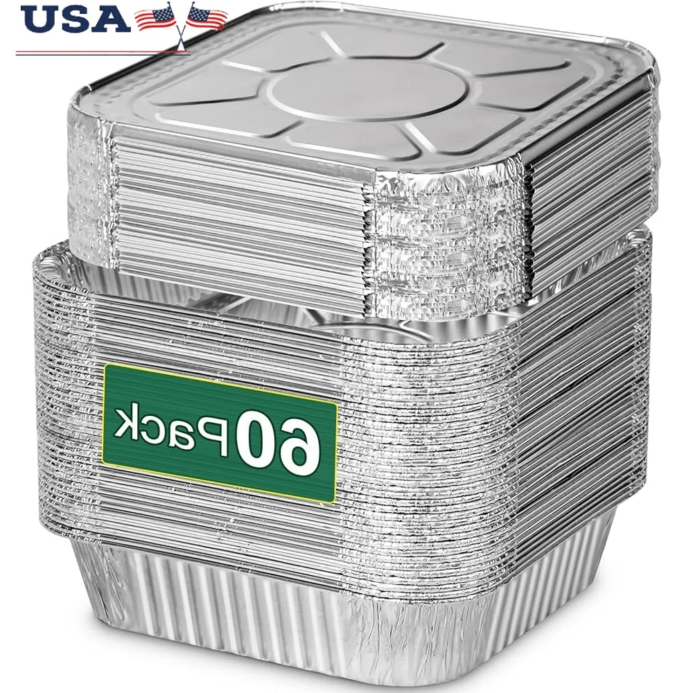 

60 Pack 8x8 Disposable Aluminum Foil Pans with Lids Square Baking Cooking Freezer Safe Oven Safe Catering Party Events