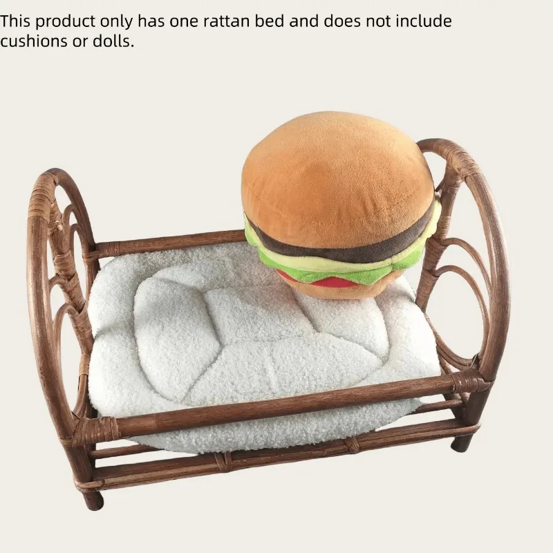 Hand Woven Brown Rattan Bed & Basket - Newborn Photography Props Baby Photo Shoot Furniture Home Decor & Growth Souvenir for Use