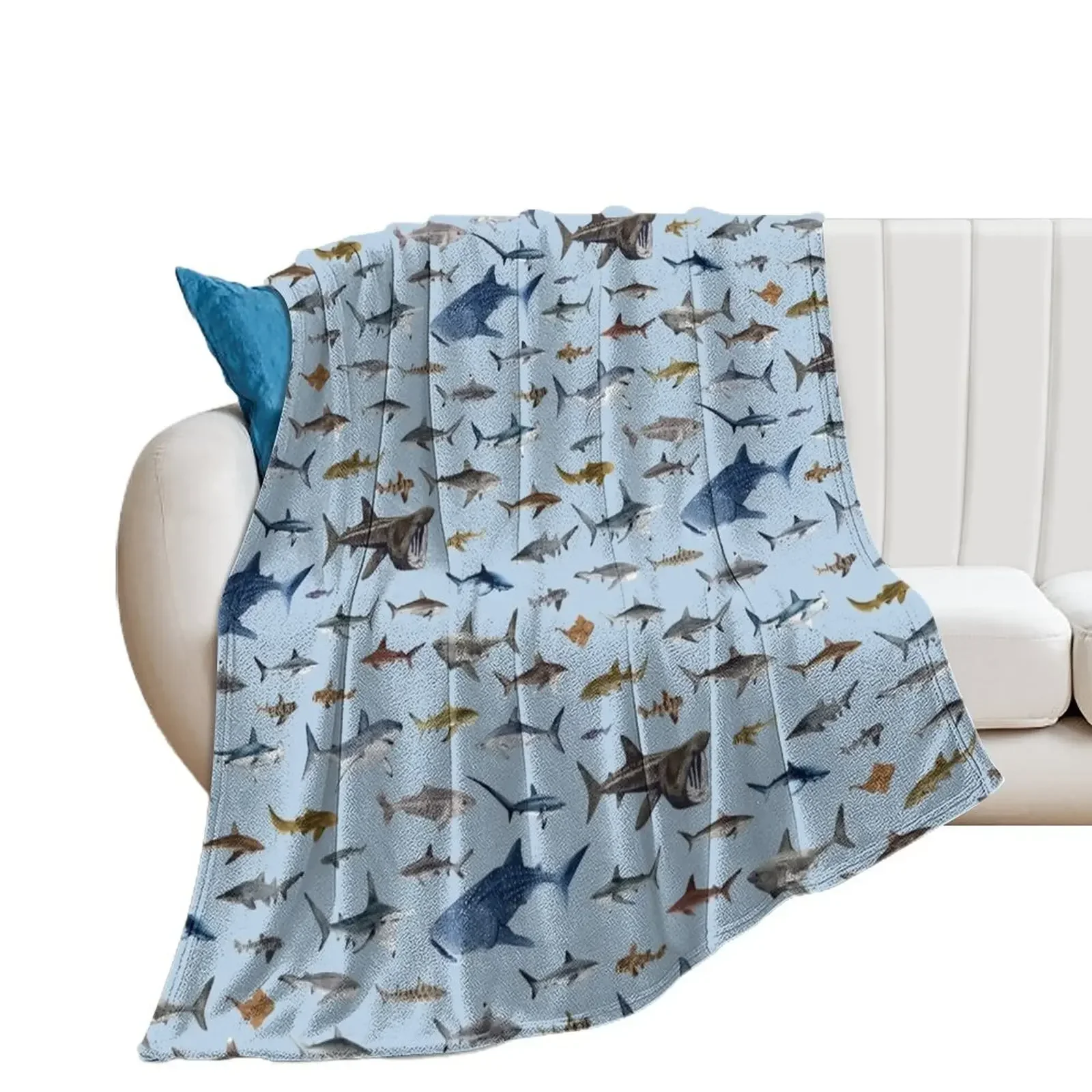 

SHARKS poster-light blue Throw Blanket halloween Furry Luxury Brand Plaid Blankets