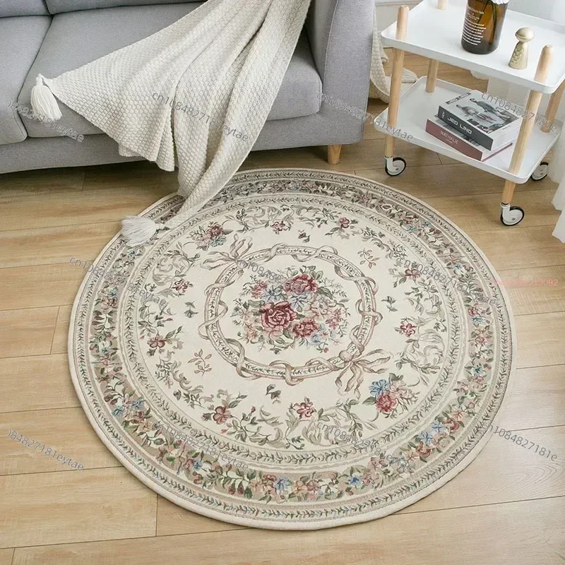 Round Carpet Retro Europe Jacquard Woven Center Rug For Living Room Luxury Decor Bedroom Area Rug Cloakroom Floor Mat Anti Slip