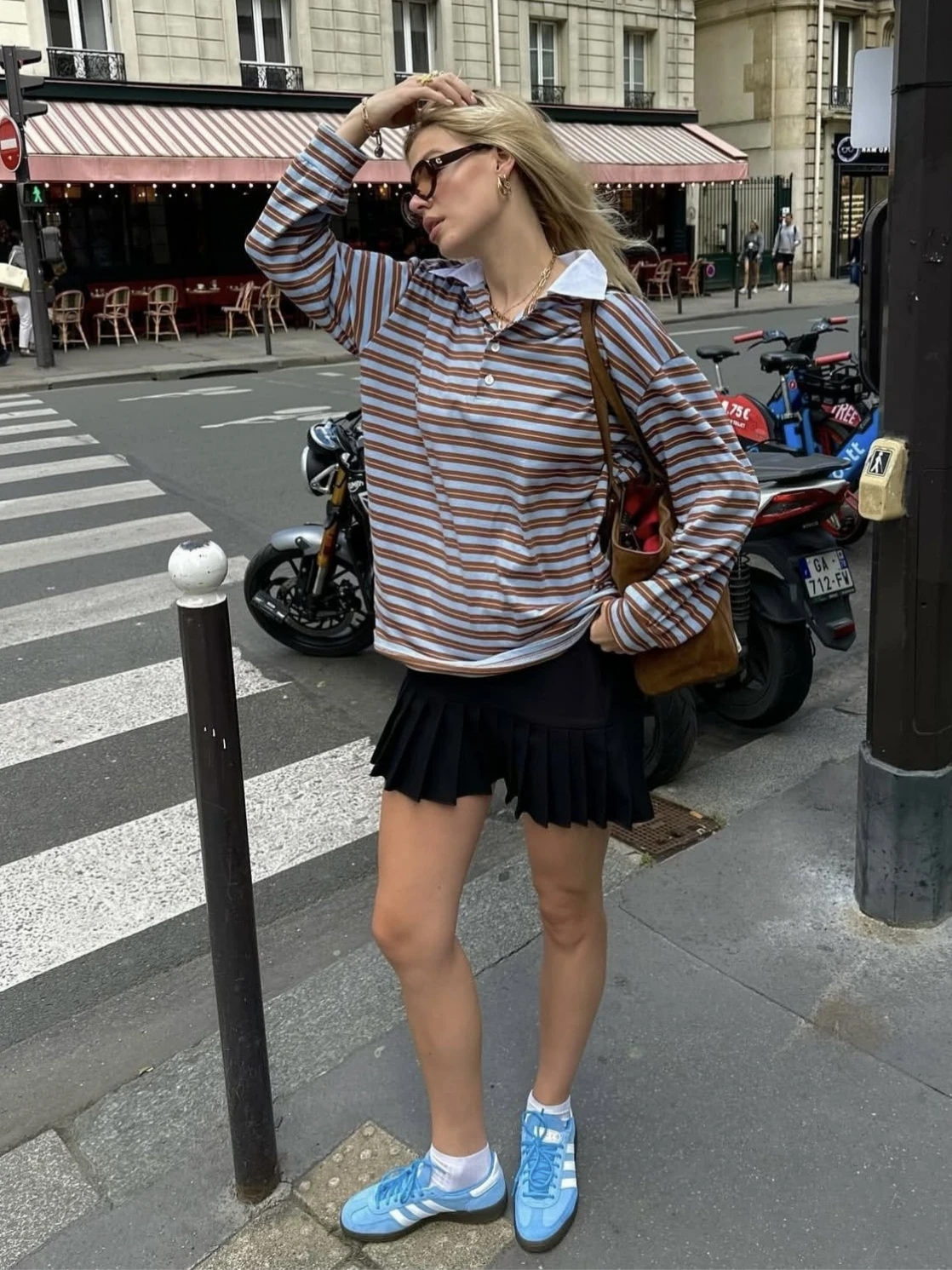 

Autumn New Striped Loose Polo Collar Women Tops Fashion Vintage Patchwork Long Sleeve T Shirt Streetwear Women Basic Tops