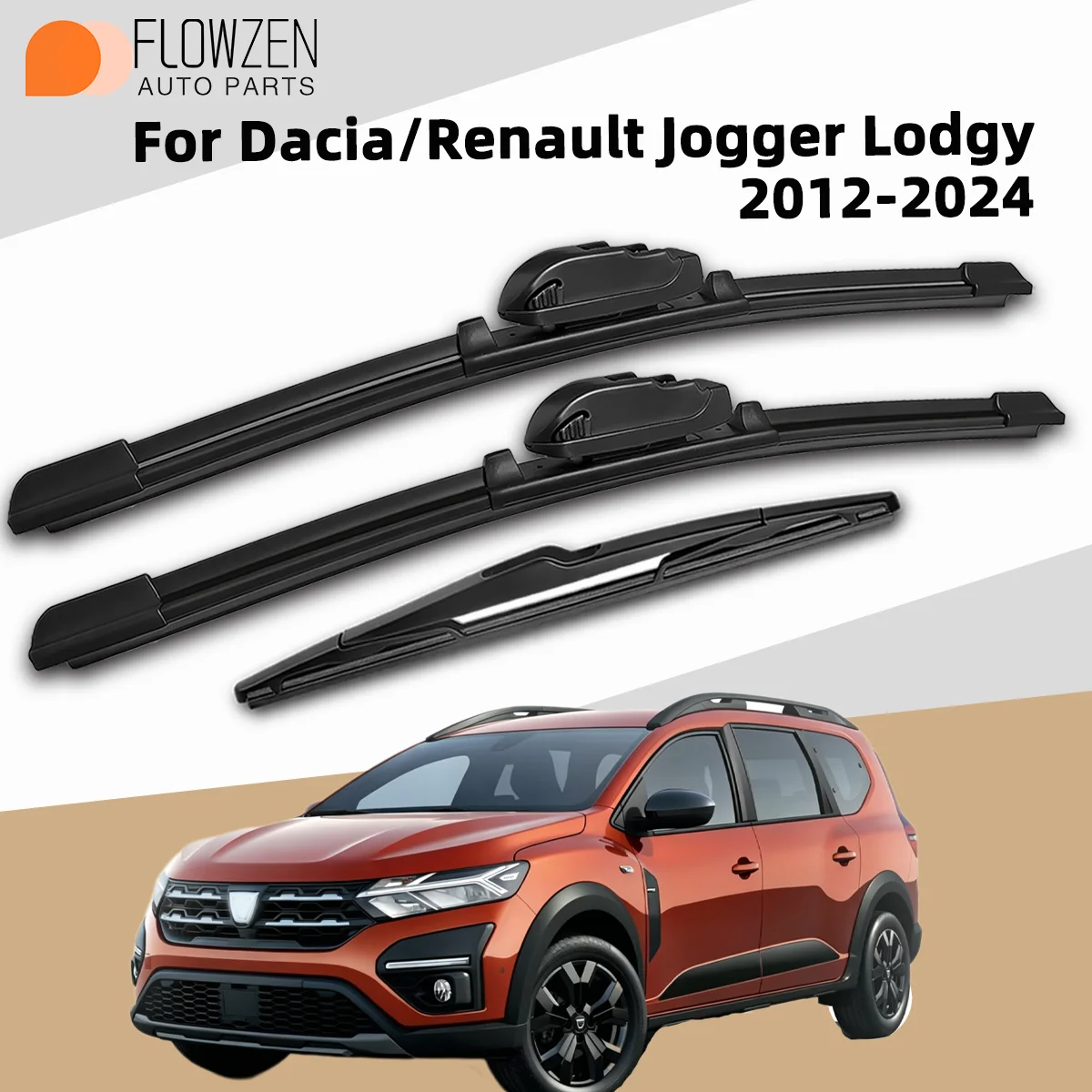 3 Stück Scheibenwischerblätter vorne und hinten, passend für Dacia/Renault Jogger Lodgy 2012–2024, Premium-Qualität, geräuscharm, streifenfrei, langlebig, Autozubehör