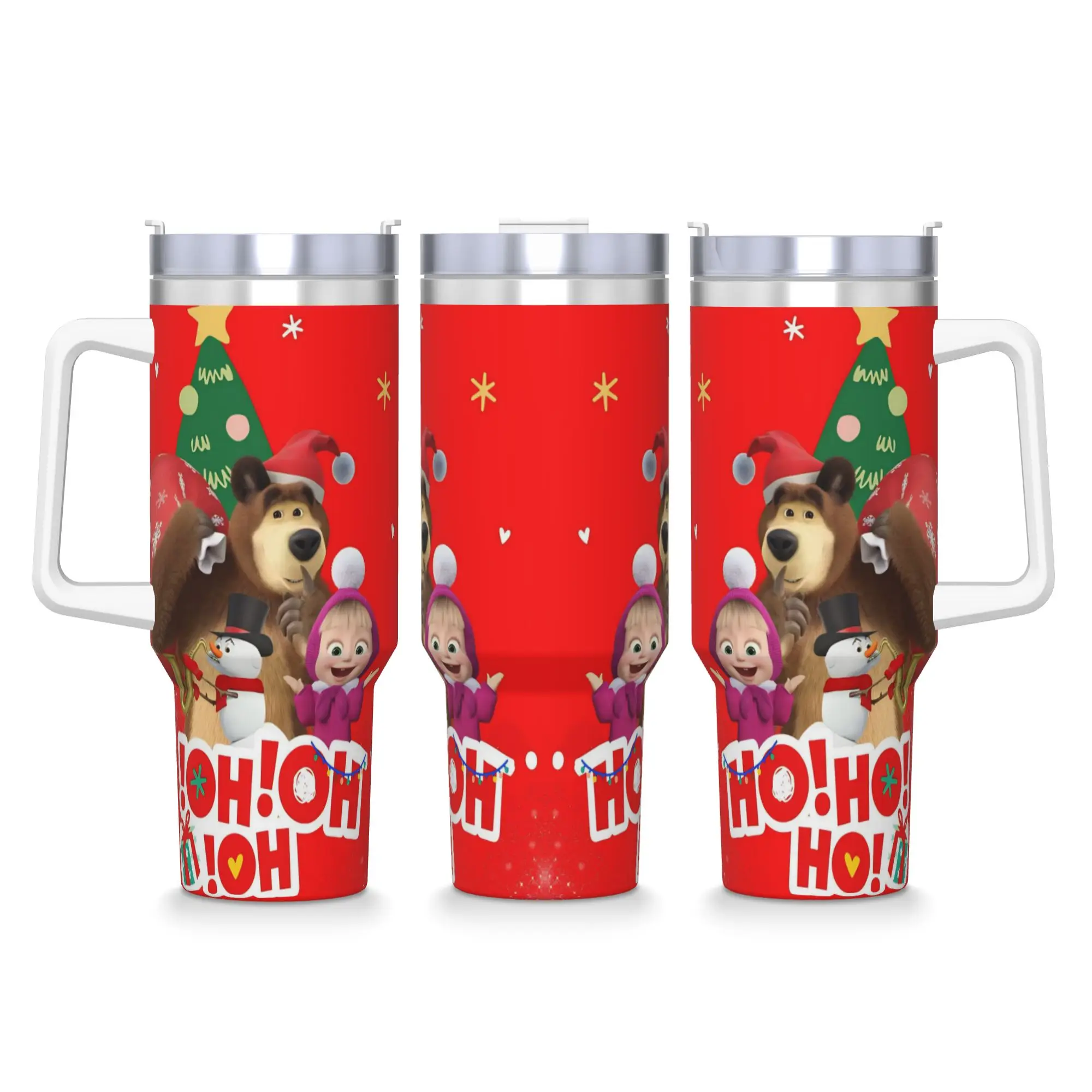 

M-Masha and The Bears Stainless Steel Tumbler Camping Coffee Mug With Straws and Lid Capacity Mugs Cup Hot Drinks Water Bottle