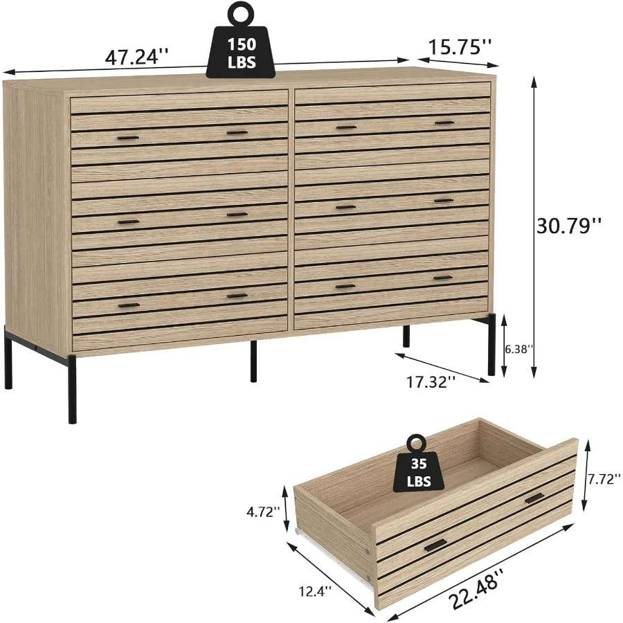 خزانة مزدوجة مكونة من 6 أدراج لغرفة النوم، خزانة خشبية مع حامل معدني قوي، خزانة ذات أدراج حديثة لمدخل غرفة المعيشة #2
