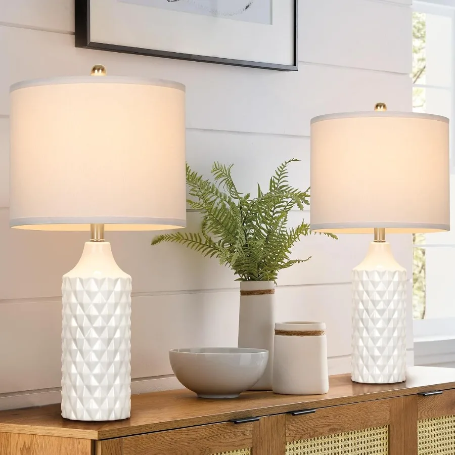 Ceramic Table Lamps Set of 2 White Modern Bedside 25" Nightstand Lamp 3-Way Dimmable Lamp for Bedroom Living Room Farmhouse Sid