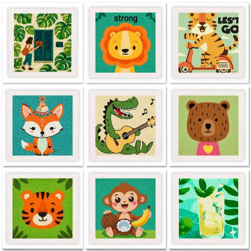 

GATYZTORY Tiger Diy Needle Punch Kit Handmade Cross Stitch Kits Animal Punch Needle Starter Kit Kits Hand Embroidery Kit