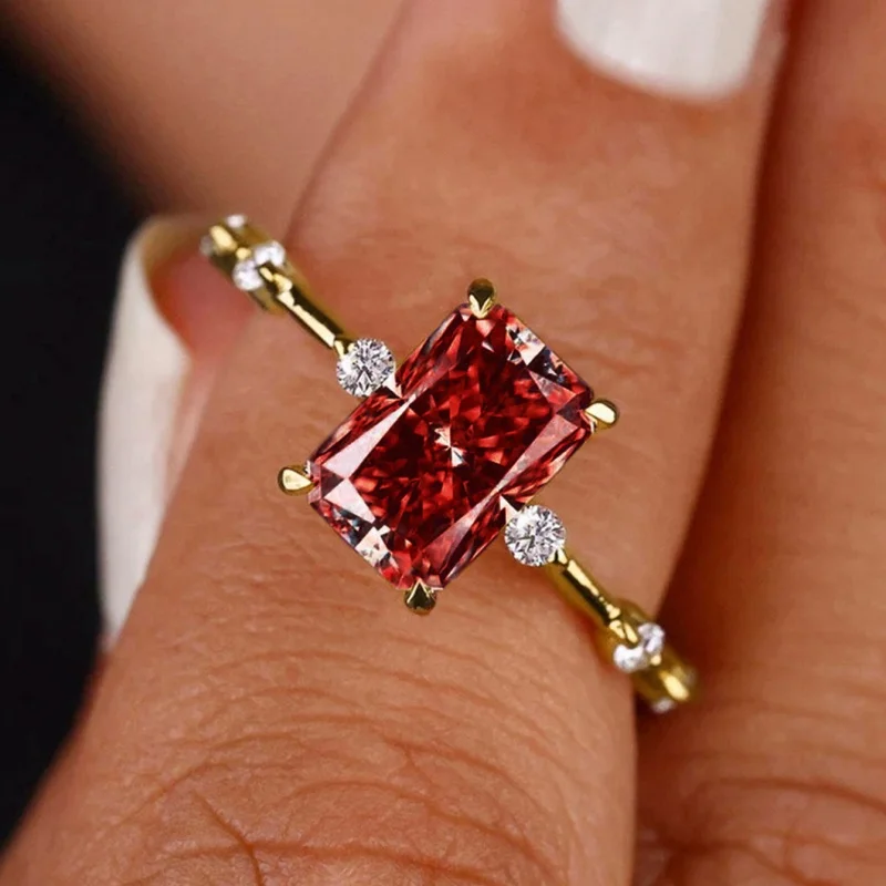 Huitan Minimalistischen Gelb Zirkonia Frauen Ringe Temperament Elegante Verlobung Hochzeit Party Zubehör Neue Mode Schmuck – Detail 8
