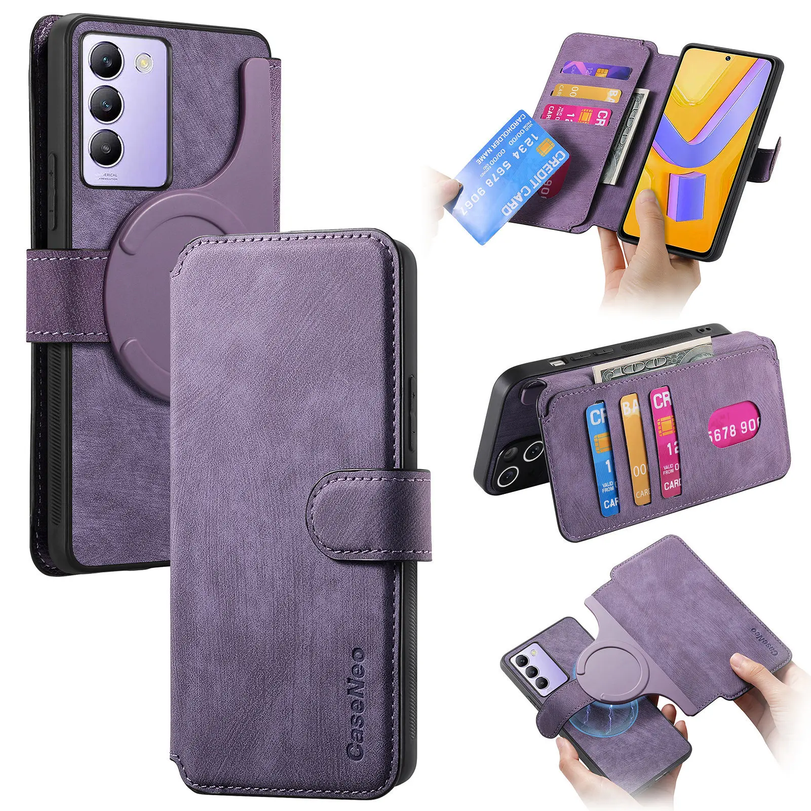 

Separate Type Magnetic Case For VIVO S18E S18 Pro S17E S17 Leather Card Holder Cover For Y100 IQOO 12 Pro 11 Z8X Z8 X90 Pro X60