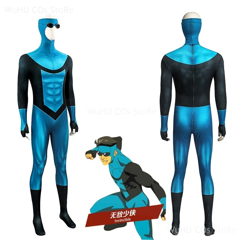 Superhero Nightwing Men คอสเพลย์ Zentai บอดี้สูท Dick COS Grayson Jumpsuit สีฟ้าเครื่องแต่งกายปาร์ตี้ฮาโลวีนคอสเพลย์ Catsuit Spandex