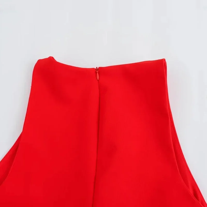 TRAF prendisole estivi da donna 2024 Mini abiti Cut-Out rosso o-collo senza maniche Tank abiti corti abiti da festa eleganti di moda