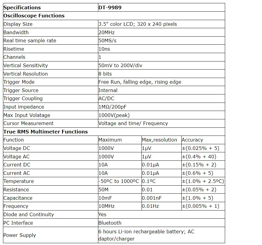 DT-9989 المهنية صحيح RMS المتعدد راسم الذبذبات الرقمي الصناعي المحمولة مع شاشة LCD ملونة TFT #5