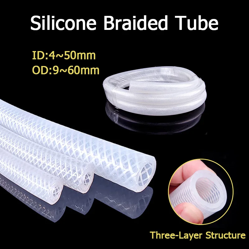 

1/3/5Meter Food Grade Silicone Braided Tube Insulated Hose ID 4mm-50mm Resistant High Pressure High Temperature Corrosion