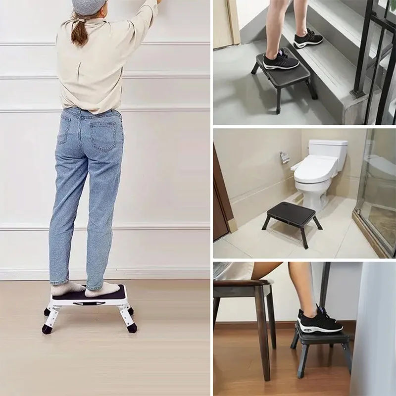 Foldable Kitchen Step Stool Non-Slip Adjustable Height Footrest for Home with Anti-Tip Design 150kg