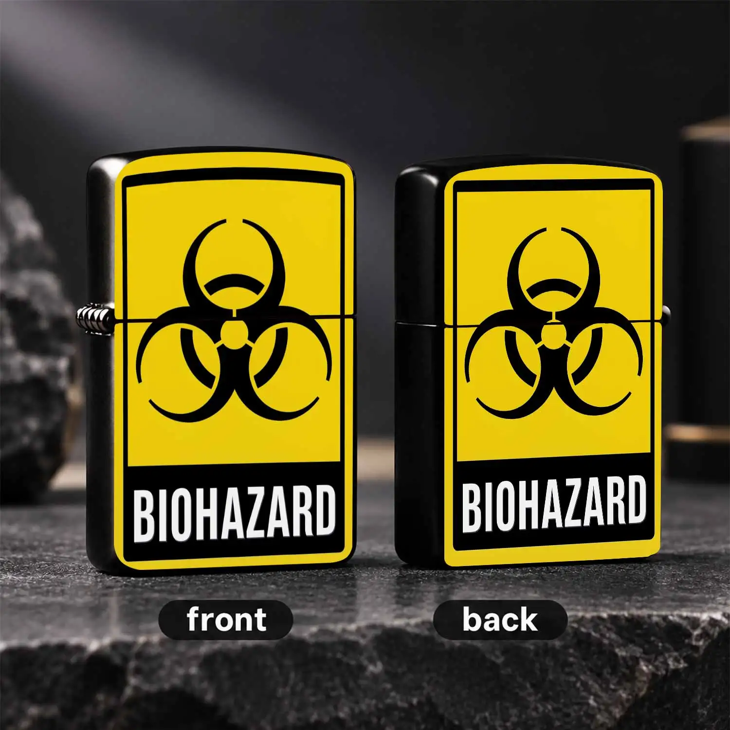 Stylish Biohazard Symbol Print Lighter, Eye-Catching Warning Style Design, Portable All-Scene Use Igniter, Ideal For Outdoor Camping Daily Travel, Unique Fun Practical Gift For Friends And Family A Humorous And Interesting Lighter