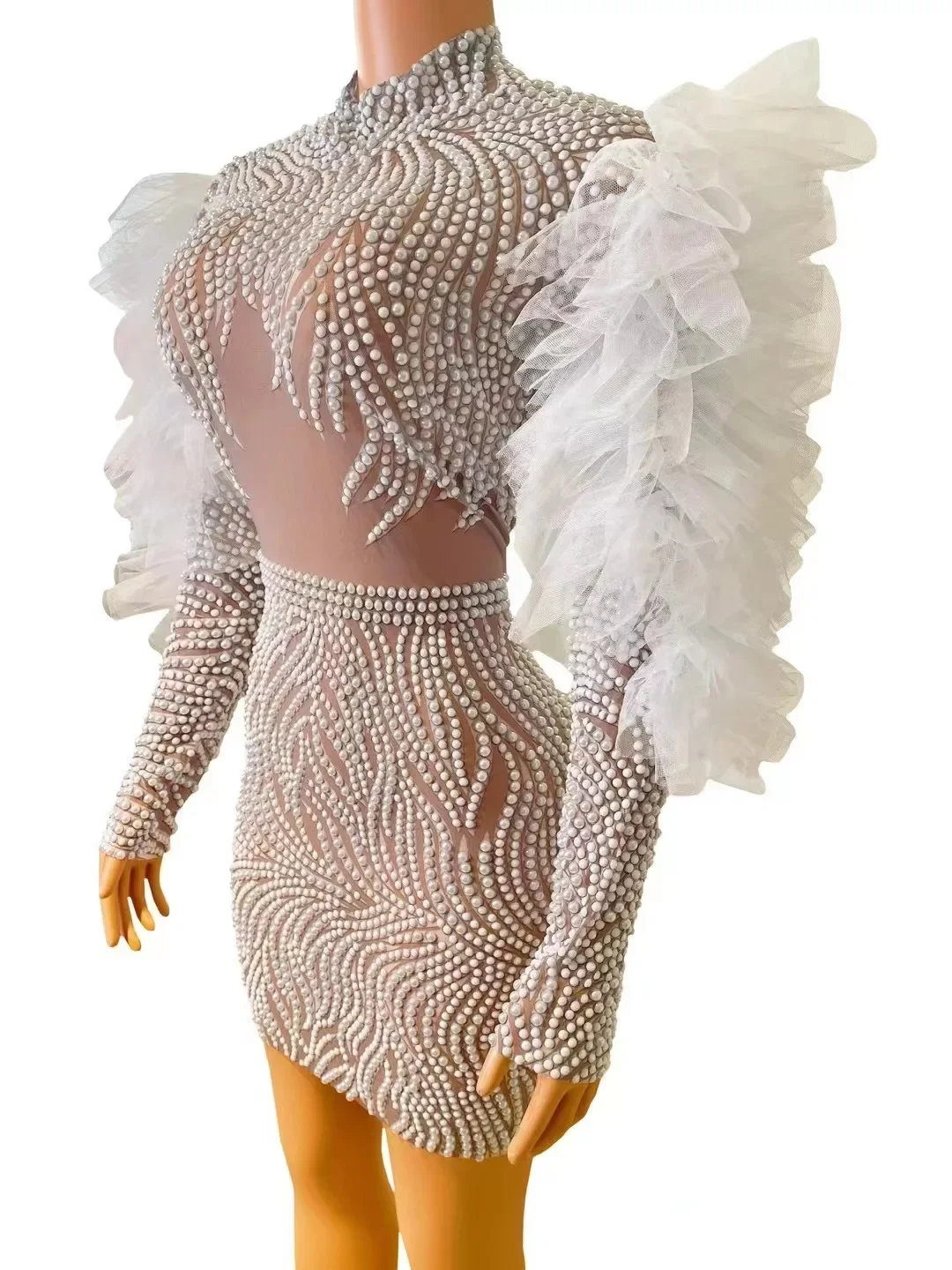 Robe de Cocktail Sexy pour Femme, Tenue de Bal Courte, avec Perles Blanches, Style Africain, pour ixd'Anniversaire