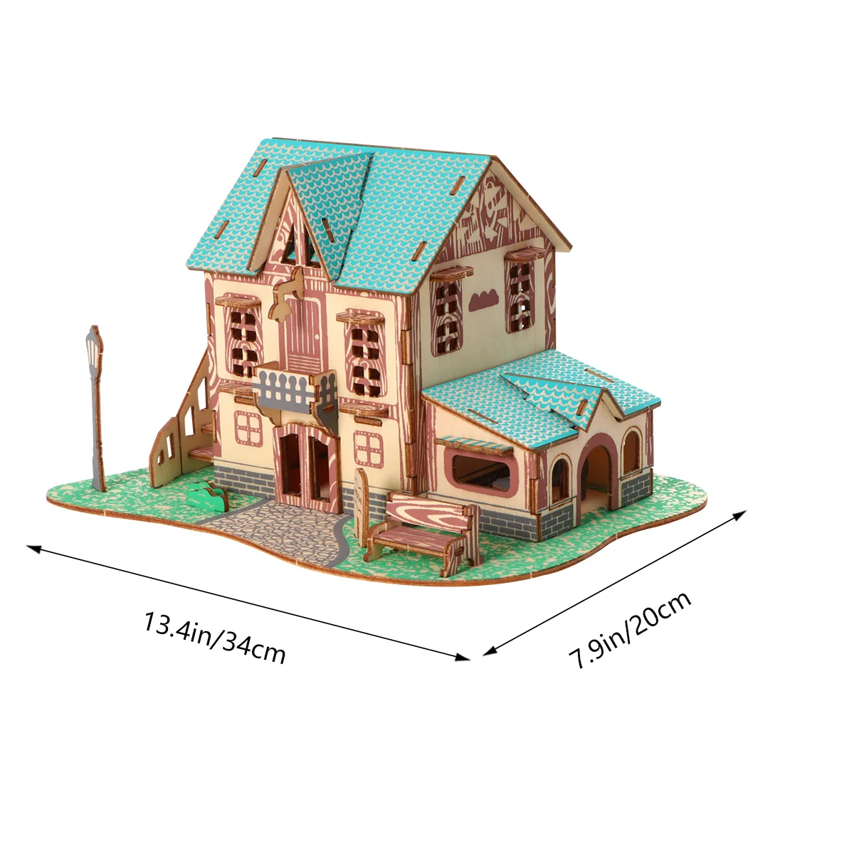 3D Brightly Colored Wooden House Design Smooth Finish Educational Diy Brain Teaser For Kids Hand-Eye Coordination Wood