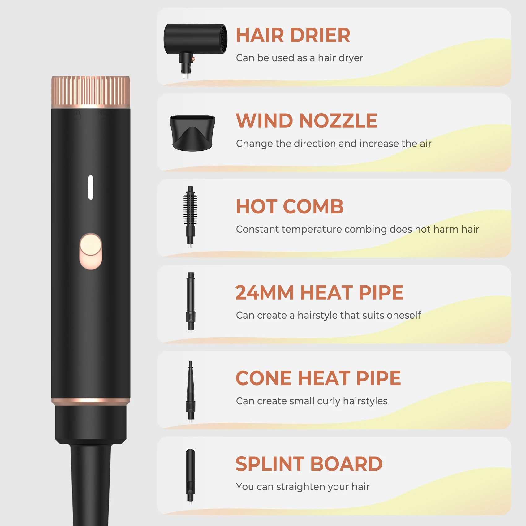 5 in 1 High-Speed Hot Air Styler - Professional Frizz-Free Blow Dryer Brush, Fast Drying, No Heat Damage - Curl, Volumize