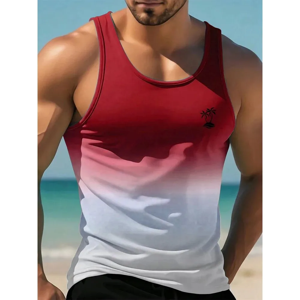 قميص صيفي جديد بدون أكمام للرجال بطباعة ثلاثية الأبعاد، نمط هاواي، تصميم فضفاض، سترة محبوكة، اتجاه شبابي، مجموعة الخريف