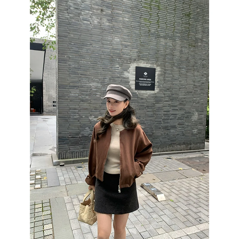 

Women's ort Plaid Jaet Autumn Versatile Top Slimming Commute Sle Stand Fit Ladies' Outerwear Faion Outerwear