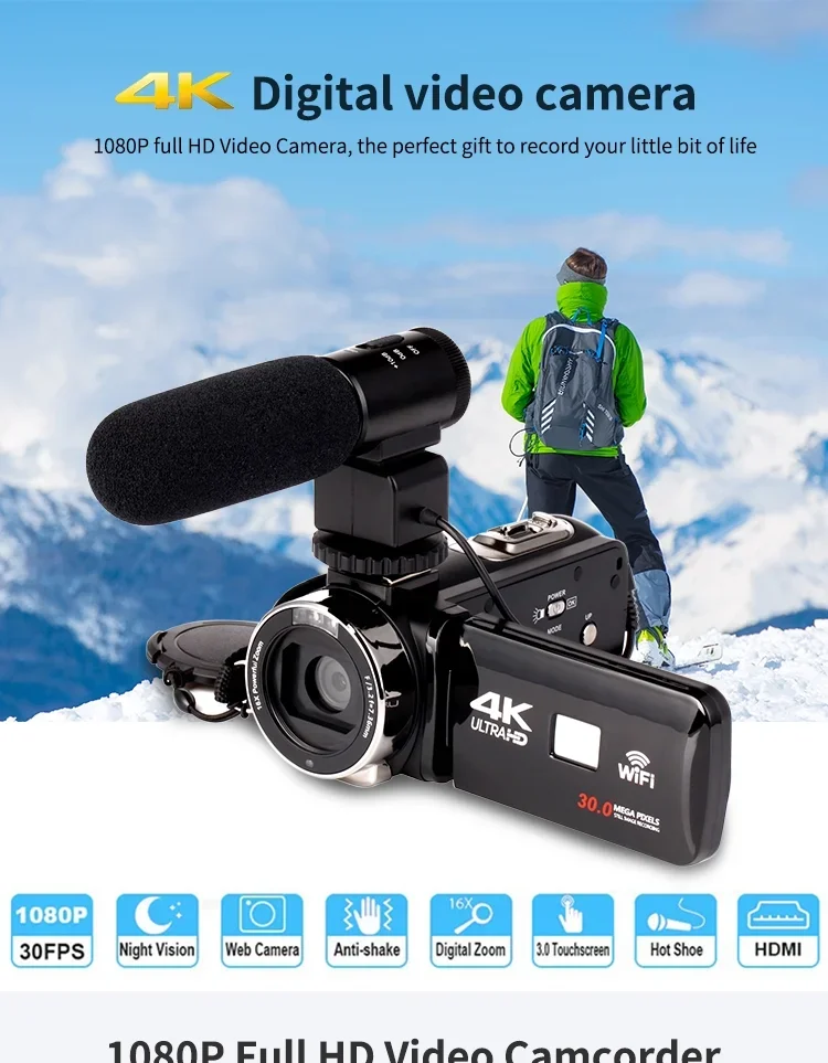 4K Video Camera Camcorder 48MP Wifi Vlogging Camera 16X Zoom Digital Video Camera Recorder