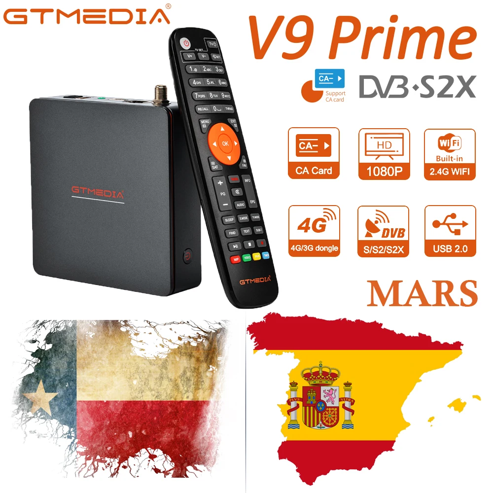 Receptor de satélite GTMEDIA V9 Prime LACAM, DVB-S/S2/S2X VCM/ACM/multi-stream/T2-MI HEVC integrado 2.4G WIFI 1080P V9 Prime Mars