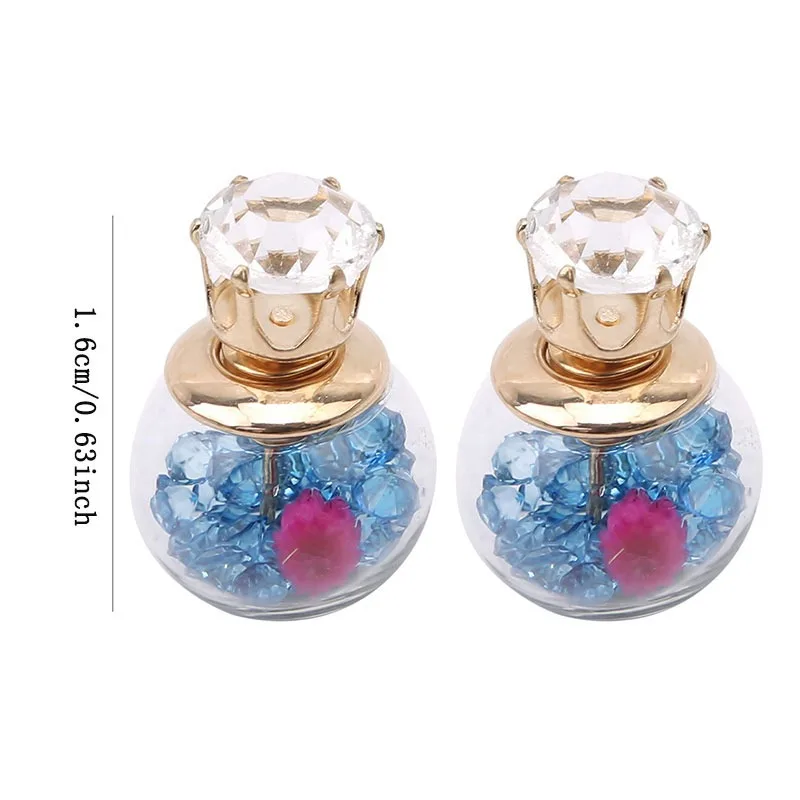 Fashion Simulated Glass Ball Earrings Flower Korea Jewelry Double Side Ball Stud Earring Statement For Women