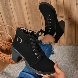 2024Women High Heel Ankle Boots Autumn Winter Booties Woman Fashion New Lady Shoes Brown Black Short Boot Female Botas De Mujer