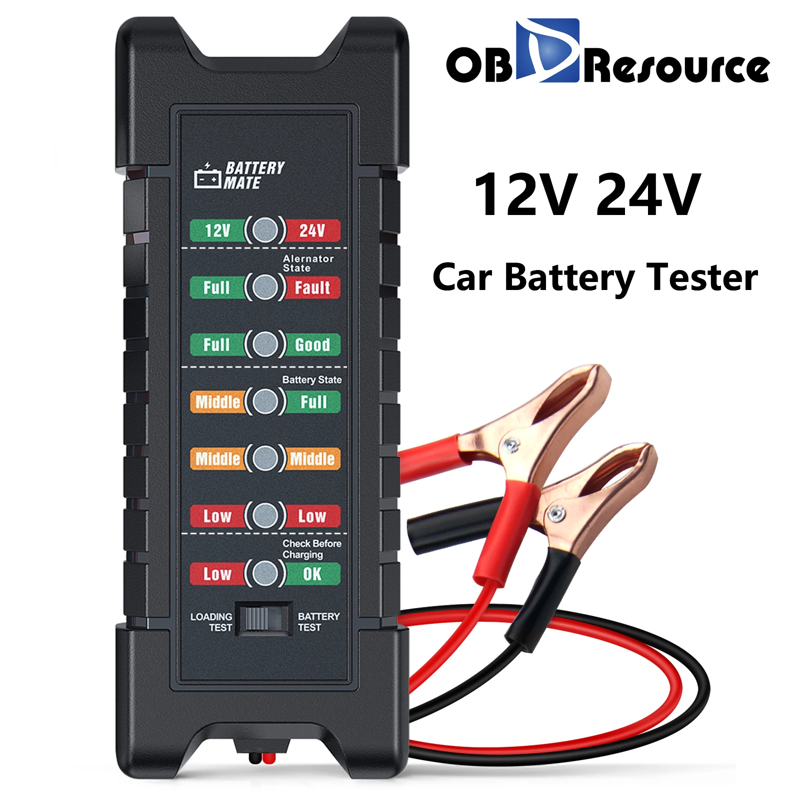 

Тестер автомобильного аккумулятора 12 В 24 В с 7 светодиодными лампами, дисплей BM410, защита генератора, детектор напряжения для автомобиля, грузовика, мотоцикла