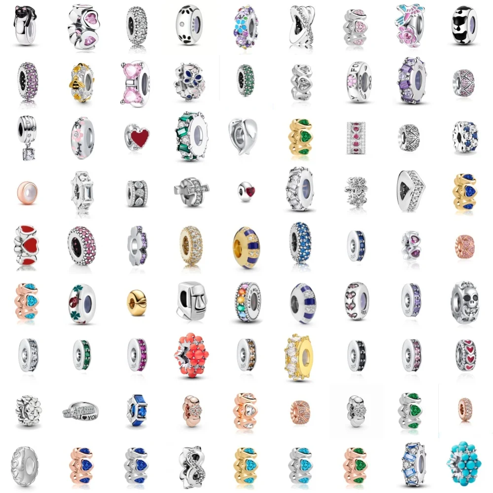 

New Shining Zircon Love Heart Spacer Bead 925Silver Pendant Fit Original Bracelet Flower Separate Charm Women Jewelry DIY Making