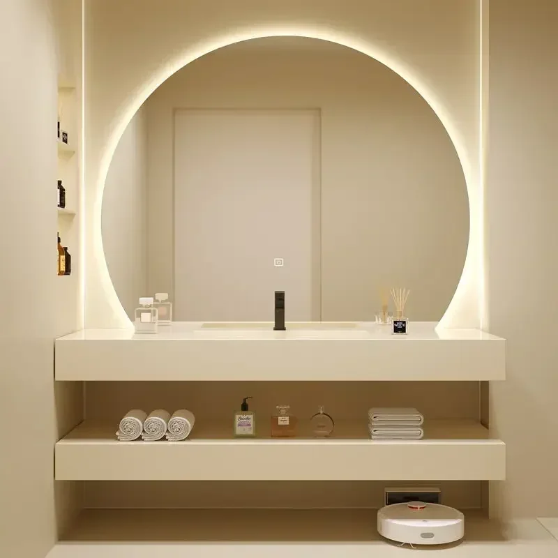 # 80-150cm Slate Wall-Mount Rectangular Bathroom Sink Floating Vanity Shelf Set Stone Resin Vessel Sinks Trough Drainage Smooth