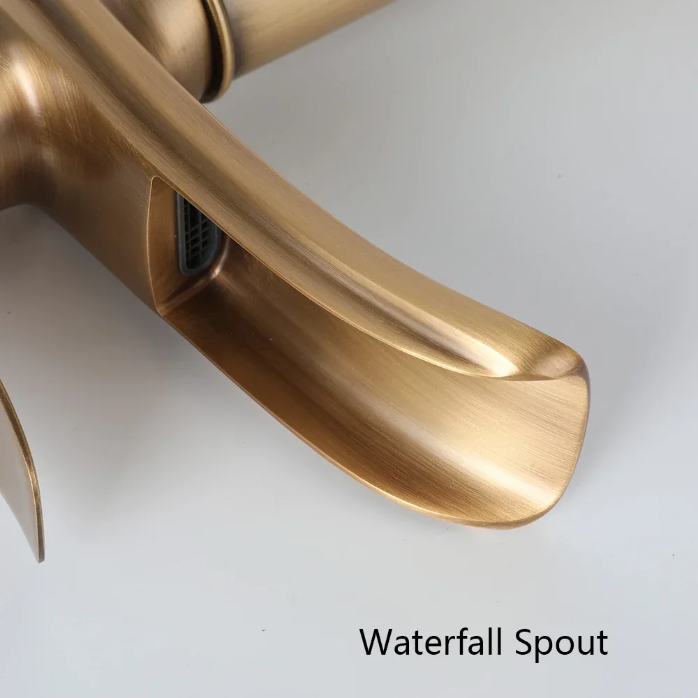 Torayvino Torneira Basin Sink Mixer Tap Antique Brass Bathroom Faucet Single Handle Cold Hot Waterfall Spout Crane