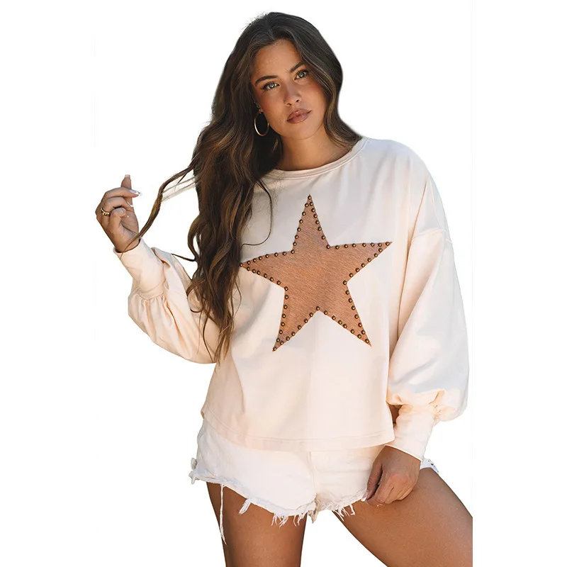 Women Sweatshirt Autumn New Women's Pullover Crew Neck Long Sleeve Top Star Print Sweatshirt With Unique Style