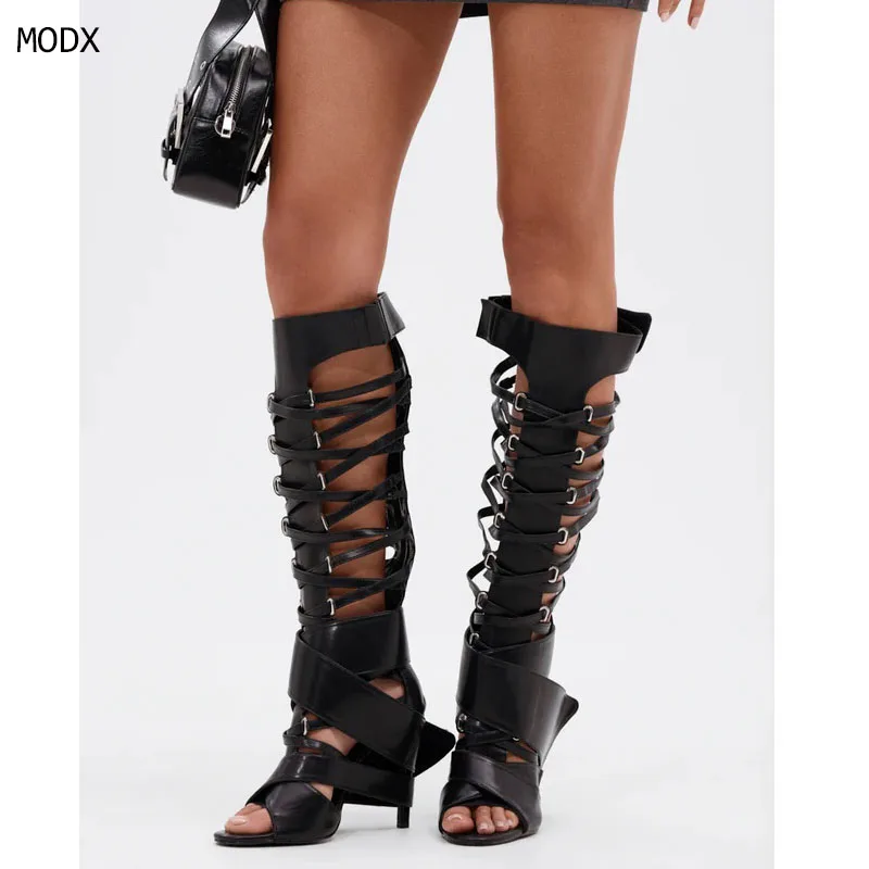 

Женские сандалии с пряжкой и ремешком, ботинки на высоком каблуке с ремешками, ботинки для мотокросса с металлическими пуговицами, сексуальные римские туфли в стиле хиппи, бохо, высокие каблуки 44