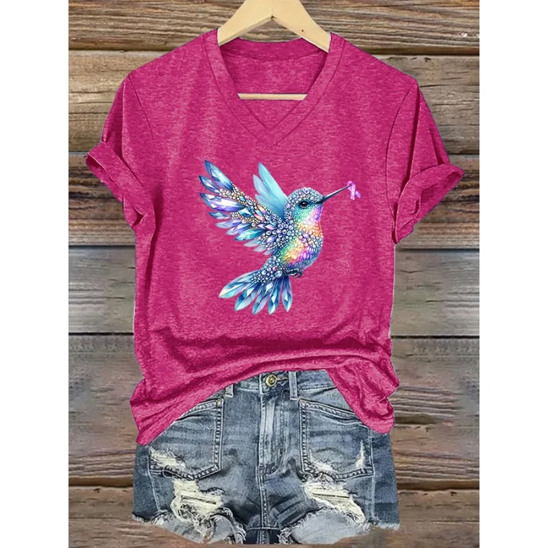 New Arrival Women's Fight ALZ Awareness Print T-Shirts Summer Casual T Shirt Short Sleeve V Neck Tops Tees