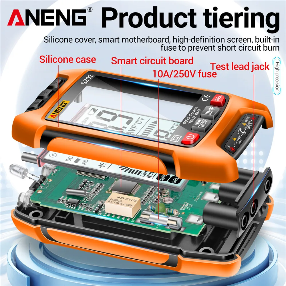 Imagem -04 - Aneng Sz02 Smart Auto Multímetro Digital Testadores de Transistor 6000 Contagens Medidor de Resistência de Capacitância de Temperatura Elétrica True Rms