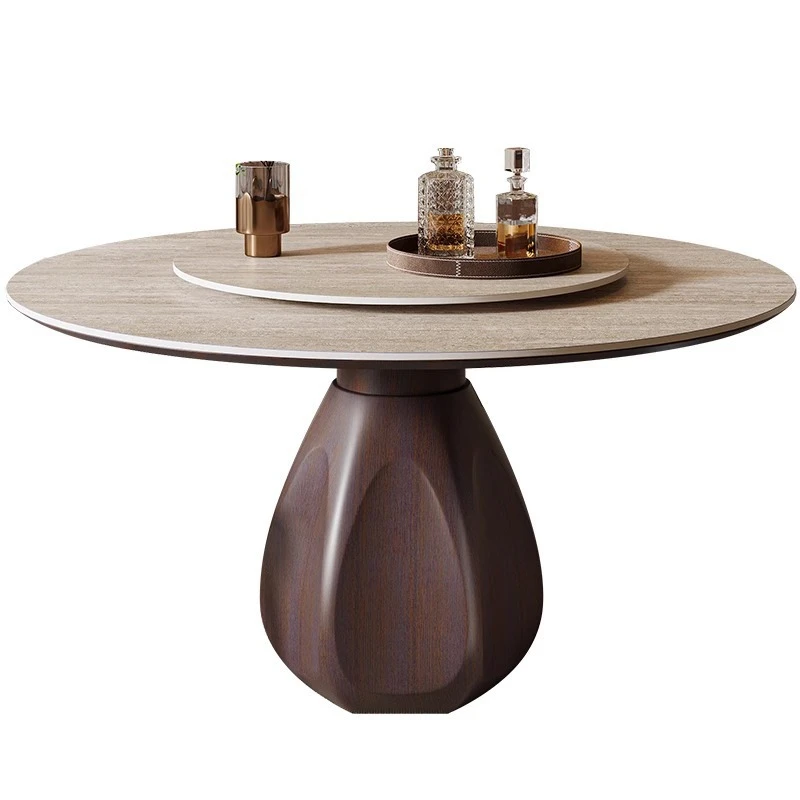 

Multifunctional solid wood rock slab dining table and chair combination new modern simple round warming board dining table