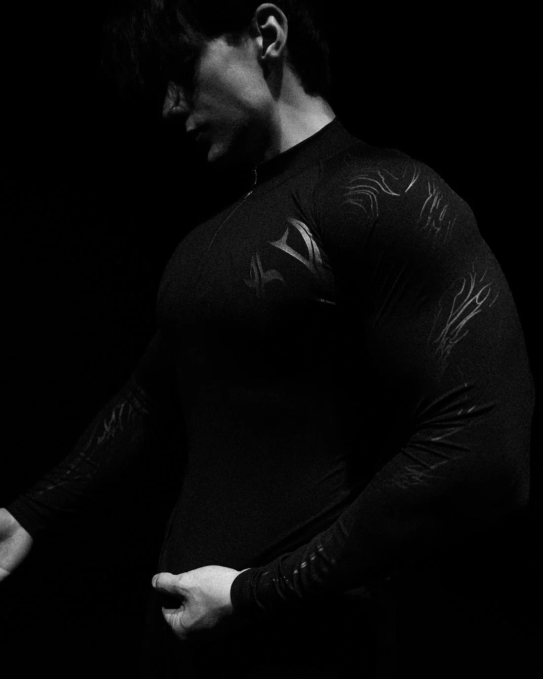 Breathedivinity Compression Long Sleeve Quarter Zip tops Muscle GYM Fitness Mock Neck in Black Wolves Club Y2K