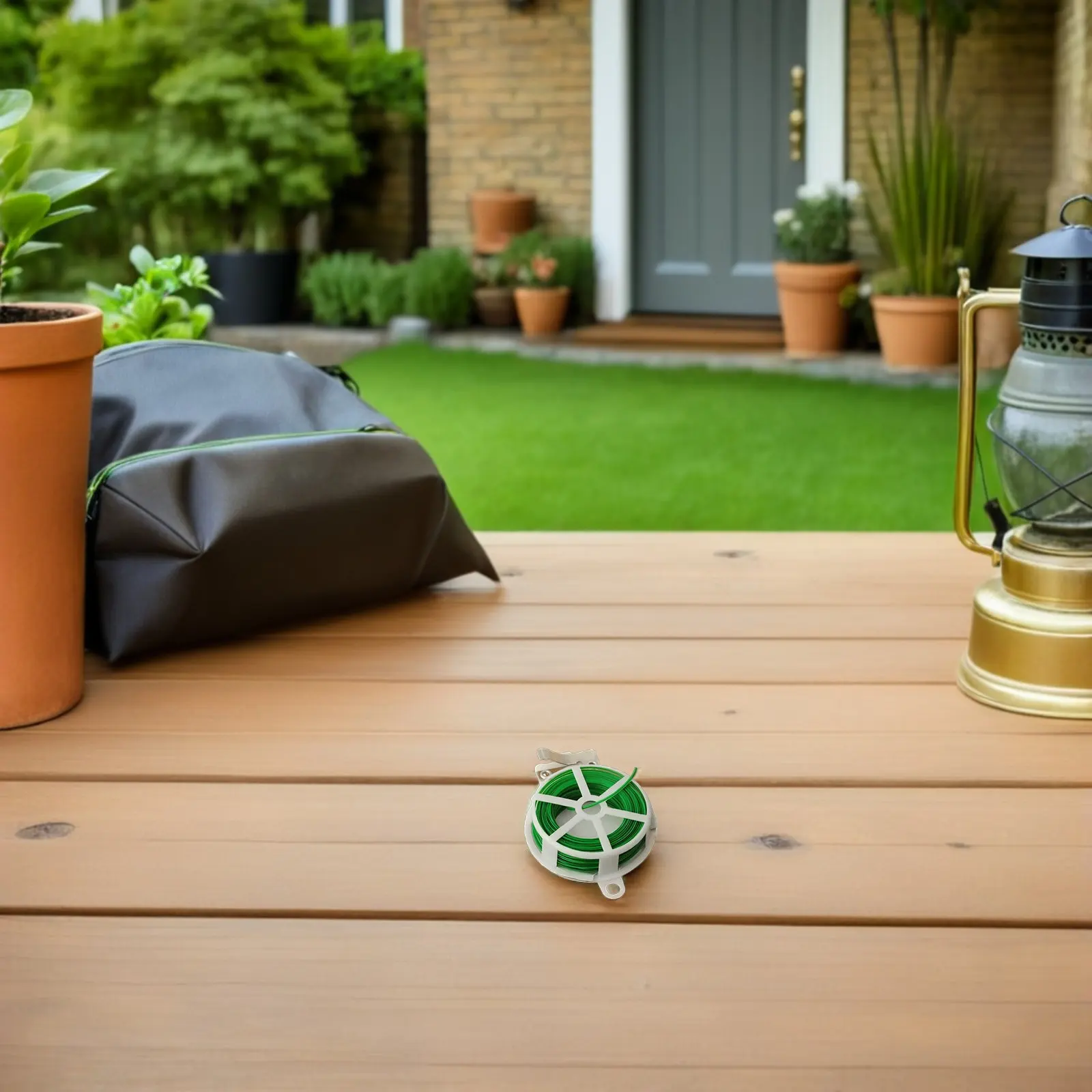 1Pcs Garden Plant Tie Green Coated Plastic Iron Wire with Cutter Reel Multi-Purpose Roller Tape for Securing Vines Shrubs Cable