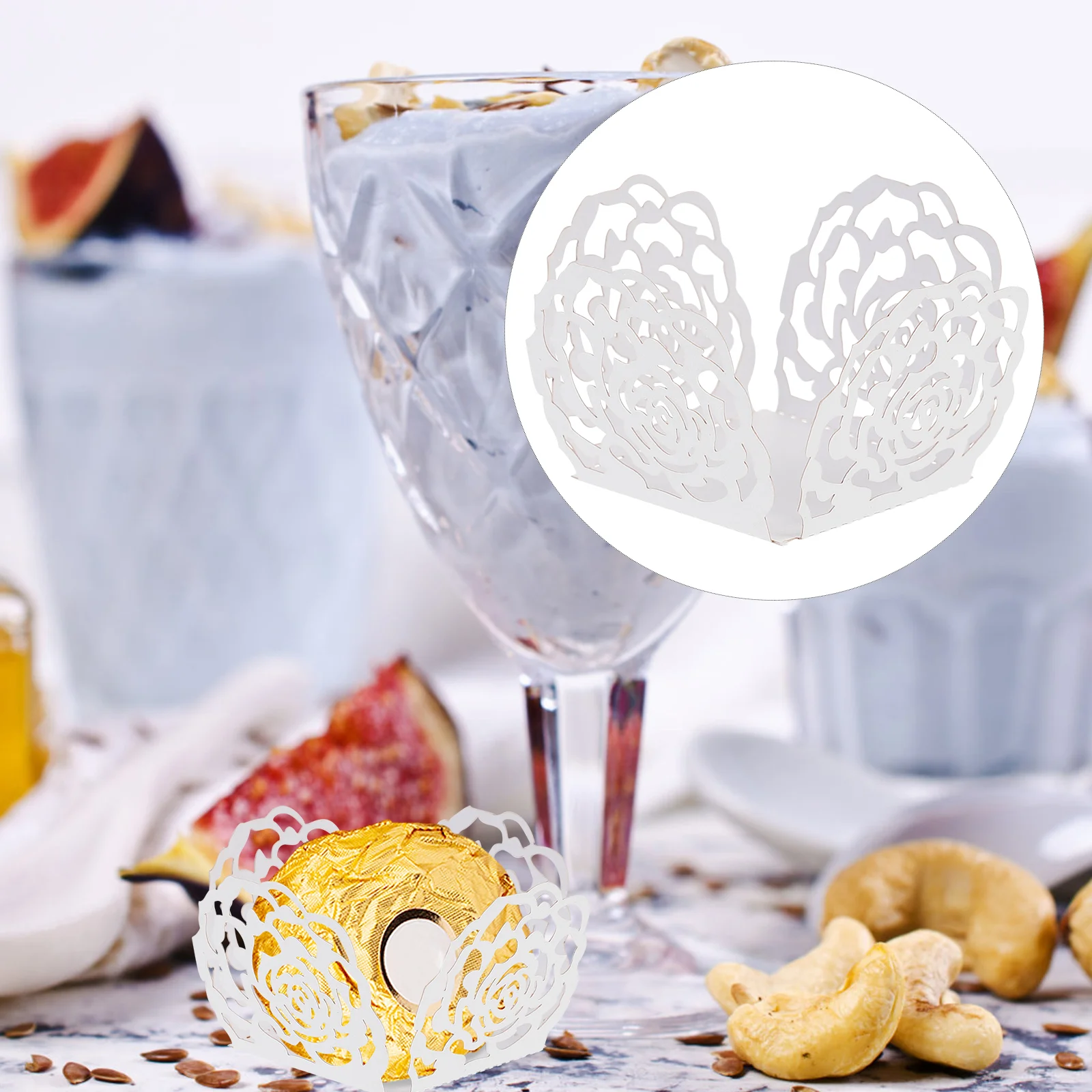 

50 Pcs Cookies Chocolate Tray Chocolates Kraft Paper Holder Container Cutters White Truffle Wrapping Cover