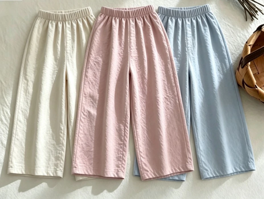Summer Kids Casual Trousers Baby Relaxed Wide Leg Style Solid Color Soft Light Fabric Versatile Bottom Pants Children 6M-7Y Wear
