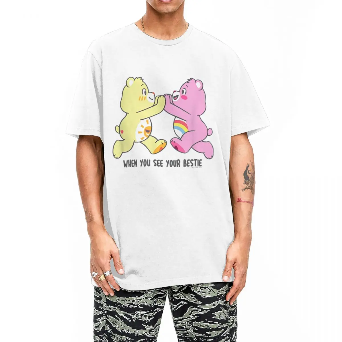 Care Bears Funshine & Cheer Bear When You See Your Bestie Men Women T Shirts Novelty Tees Round Neck T-Shirts Cotton Graphic Top