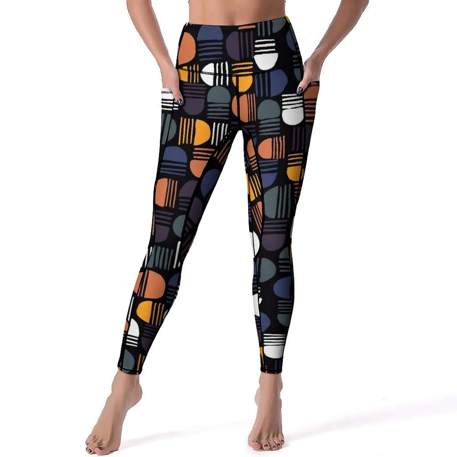 

Vintage Geometric Leggings Sexy Abstract Art High Waist Yoga Pants Elegant Stretchy Leggins Women Fitness Running Sports Tights