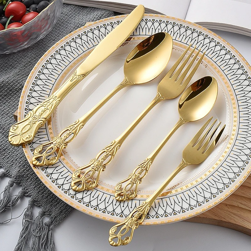 30pcs Dinnerware Set Gold Cutlery Fork 304 Stainless Steel Spoon Royal Cutlery Forks Knives Spoons Kitchen Spoon Tableware