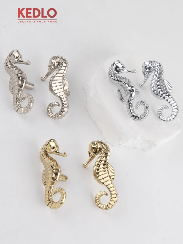 KEDLO Solid Brass Modern Luxury Seahorse Knob Kitchen Cabinet Polished Gold Handle Silver Handle