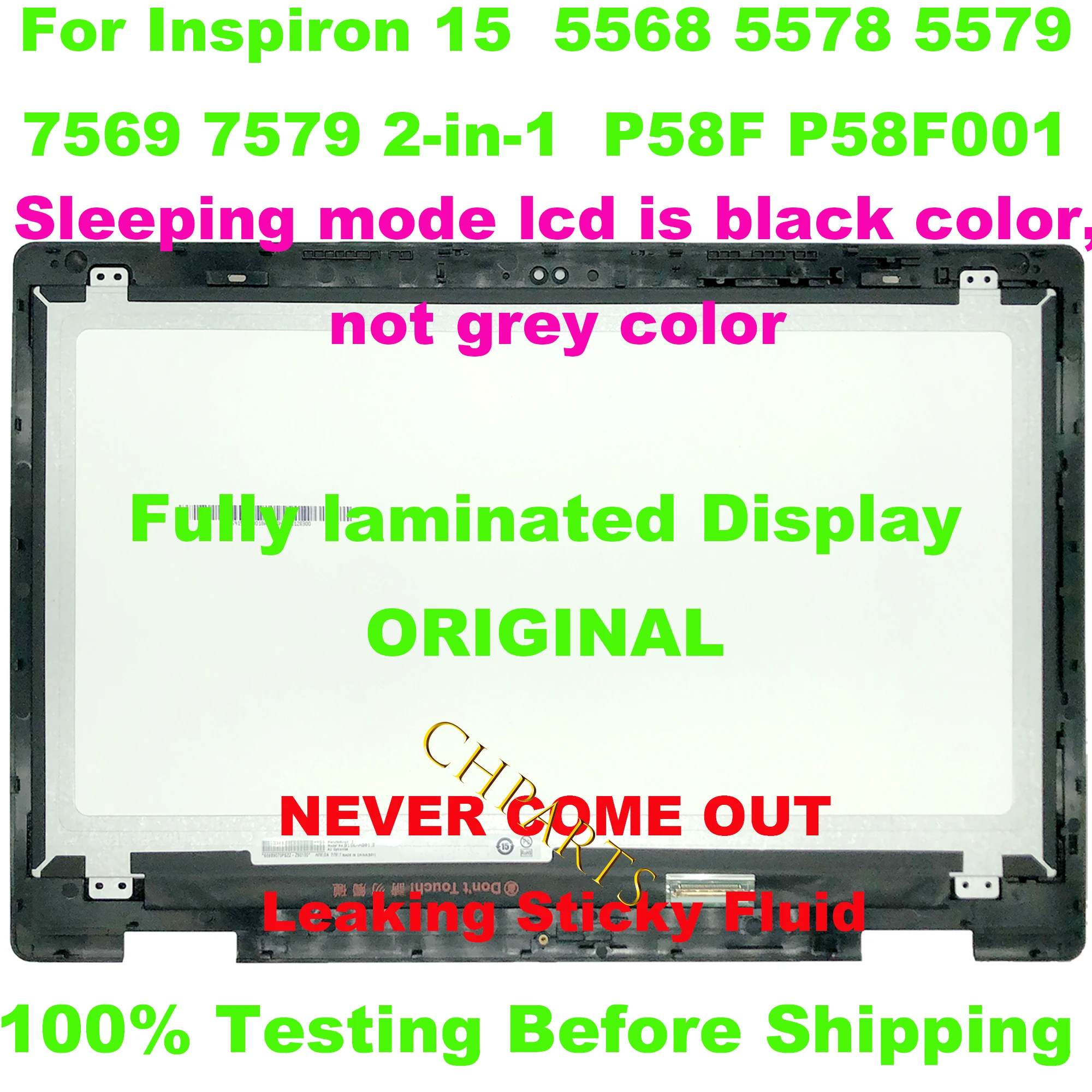 Touch Screen Display Assembly Substituição LCD, 15.6 ", FHD, 1920x1080, Dell Inspiron 15, 5568, 5578, 5579, 7569, 7579, P58F, P58F001